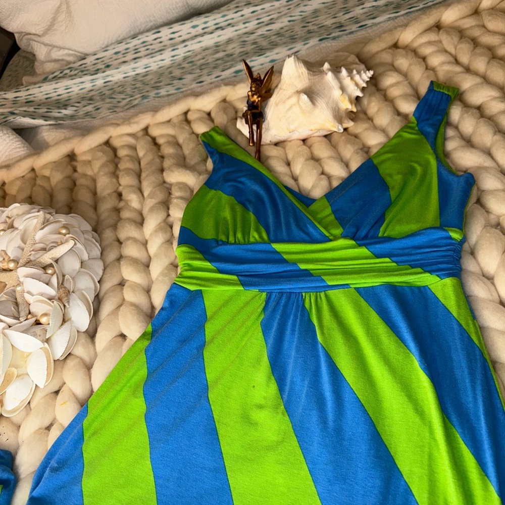 Lilly Pulitzer Blue and Lime Green Diagonal Stripe Maxi Dress - Picture 3 of 8